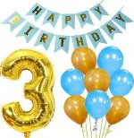 FANEX Number Foil Balloon,Gold and Blue Metallic Balloon and Birthday Banner (Pack of 22)