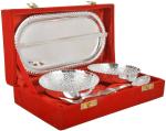 Richi Rich Silver Plastic Floral Bowl And Tray (Pack Of 5)