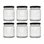 Le Chiic 6-Pieces 200 gram capacity Round Shape Metal Black Lid (0.2 LTR / 200 ML / 0.2 KG) Kitchen Storage Glass Jar and Container for Kitchen, Spices, Masala and Food Container Glass jar