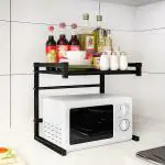 Plantex Black GI Metal Microwave Storage Self for Kitchen (51 x 36.5 x 42 cm)