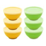 Jaycee Microwave Safe And BPA Free Yellow And Green Plastic Bowl With Lid - 300 Ml (Pack Of 6)