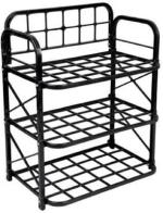 JMC Multipurpose Rack Fiber Grills Foldable 3 Shelves Shoe/Book/Home/Office Plastic Collapsible Shoe Stand (Black, 3 Shelves, DIY(Do-It-Yourself))