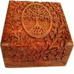 GURU JEE Wooden Indian Handmade Carving Box Tree of LifeTrinket Box Wood Jewelry Organizer Keepsake Box Perfect Gifts For Women 8x5x2.5 Inch