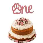Festiko Dog Cake Topper 1, Rosegold Glitter Dog 1st Birthday Cake Topper, Lets Pawty Cake Topper, Puppy Cake Topper For Pet Dog 1st Birthday Party Decorations Supplies Set