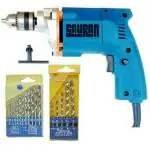 Sauran 10mm 300W Power Drill Machine with Drill bits for Wood, Iron and Wall - Pistol Grip Drill (10 mm Chuck Size, 230V, 2600 RPM)