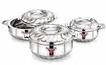 VARNA STAINLESS STEEL FLORA DOUBLE WALLED INSULATED HOT POT CASSEROLE, Set of 3 (1000, 1500, 2500)