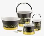 Liza BASTIAN6 Plastic Bucket 20 LTR, Tub 18 LTR, Dustbin, Patla, Soap Dish & Mug 1ltr, Bathroom Set 6 pcs, Heavy Duty, Large Capacity Colour: Grey Gold