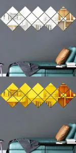 Wall1Ders Multicolor Square Acrylic Wall Mirror Stickers - 32 Pcs, 15 cm