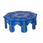 Wooden Palm Handpainted Decorative Bajot/Chowki/Handpainted Bajot/Antique Design/Multipurpose Stool/Multipurpose Pooja Mandir Stool (Multicolour, 16 inch x 16 inch x 6 inch)