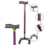 MCP Jindal Aluminium Quadripod Adjustable Four Legged Walking Stick for Old People Support, Men, Women, 4 Leg Cane Stick (Berry Purple)