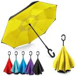 KARTUNBOX Double Layer Inverted Reversible No Drip Umbrella with C Shape Handle (Multicolor)