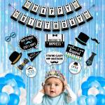 Festiko Happy Birthday Theme Decoration Items Combo Birthdya Banner, Photo Booth, Rainbow Foil Curtain, Latex Balloons (Little Man Birthday Theme)