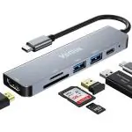 Verilux 6 In 1 Portable Aluminum Multi Port USB C Hub HDMI Compatible for Macbook Pro, Macbook Air, USB C Devices