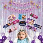 Festiko Happy Birthday Theme Decoration Items Combo Birthdya Banner, Photo Booth, Rainbow Foil Curtain, Latex Balloons (Rapunzel Birthday Theme) 30 Pcs
