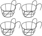 Appeasy Black Metal Railing Hanging Flower Planter Pots-(Pack Of 4)