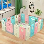 Chekido 18 Panel Playpen for Babies Kids Play Yard with Mat and Balls Gate Playard for Baby Play Area Indoor Setup,Kid Toddlers Upto 4 Yrs (5 * 5 FT 25 SQFT Multi Color)