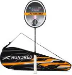 Hundred Black Graphite Strung Badminton Racquet, 82 G