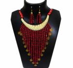 JAYA VISION ENTERPRISES Red Color Wooden & Metal Beads Choker Necklace-tg44