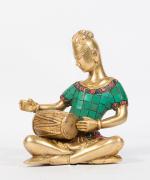 Arihant Craft Music Lady With Dholak Stone Hand Work Showpiece - 16 cm (Brass, Multicolour)