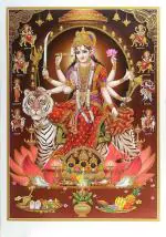 BM TRADERS Golden Zari Art Work Photo of Nav Durga Unframed Rolled Wall Poster (25 x 36 inch)