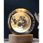 ROMJ Glowing Crystal Ball 3D Inner Carved Small Crystal Ball Light with Wood Base, Decorative Creative Gift Luminous Crystal Ball for Christmas Classmates and Kids Birthday (Moon)
