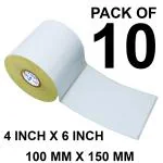 VCR 4 x 6 Direct Thermal Label Sticker - 4 x 6 inches - 100mm x 150mm - 400 Labels Per Roll - Pack of 10 Rolls - White Self Adhesive Sticker for Printing Ecommerce Shipping Labels 1 inch core