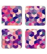 Whats Your Kick Pattern Design Colorful 3D Box Printed Set of 4 Coaster With Metal Stand