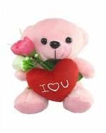 Tickles Plush Charming Teddy with Heart and Rose Lightweight Stuffed Toy 16 cm 4Y and Above