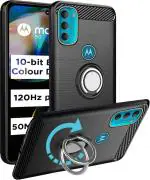 Unistuff Back Case Cover for Motorola Moto G82 5G with Magnetic Kickstand | Premium Matte Finish | Camera Bump Protection | Rubberized Ring Cover - Night Black, 76862