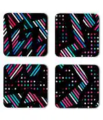 Whats Your Kick Vector Design Abstarct Rainbow Lines With Black Background Printed Set of 4 Coaster With Metal Stand