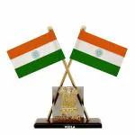 VOILA Indian National Cross Design Flags with Satyamev Jayate Symbol Stand for Car, Bus, Truck Dashboard Office Table