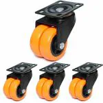 Caneuf Heavy Duty Double Wheel Puff Castor with 360 Degree Rotation | Double Puff Castor Wheel 50 mm 350 kg Load Capacity, Heavy Furniture Rolle setr With Screw Washers (Set of 4,Orange)