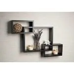 FIANAAF ENTERPRISE Rectangular Intersecting Interlock Shape Floating Shelves for Home Decoration, Living Room Kitchen Bedroom Storage Office Set of 3 Brown