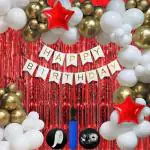 SPECIALYOU.IN Birthday decoration items kit with Gold and Red balloons for decoration, foil curtains for birthday decoration, Balloons for decoration, foil fringe curtain for decoration - 33 items
