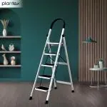 Plantex Steel Ladder for Home/Strong Foldable Wide 5 Step Ladder/Anti-Skid 5 Step Ladder - (Apex - White)