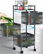 Craftbin 3-Tier Fruit and Vegetable Trolley Kitchen Rotating Rack Potato Stand Iron Kitchen Trolley