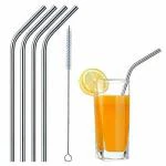 INKulture Reusable Stainless Steel Metal Straws - Pack of 04 (Bent) with Brush for Regular Use