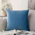 Khooti Decorative Velvet Square Cushion Cover Throw pillow cover for Living Room Couch Diwan single seater Sofa , Modern BOHO Large 16 x 16 Inches / 40.6 x 40.6 cm (Colour - Ice Blue)(Set of 1 piece)