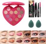 DAIMANPU Exclusive Heart Shaped Eyeshadow Palette, 3in1 Black Waterproof Mascara (4 Items in the set)
