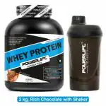 Powerlift 100% Whey Protein Concentrate with Shaker 2kg (Rich Chocolate) 24g Protein, 5.2g BCAA with Enzyme Blend, Sugar Free, Gluten Free, Faster Recovery & Muscle Building
