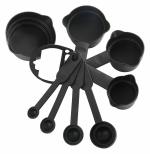 MyHomesWorld Measurement 8 Pcs Plastic Measuring Cup, Tea, Table Spoon Set with Different Size,Plastic Measuring Cups Spoons Set Kitchen Tool Tea Coffee Kitchen Baking Cook (Black)