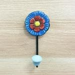 DIWAM HANDICRAFTS Rajasthani Art Printed Ceramic Flower Wall Hook for Bags & Towels