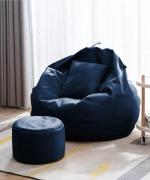 GIGLICK 4XL Bean Bag with Footrest and Cushion Ready To Use Faux Leather Teardrop Bean Bag With Bean Filling (Black, Blue)