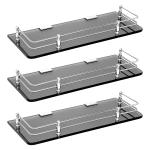Plantex Premium Black Glass Shelf for Bathroom/Kitchen/Living Room Bathroom Accessories (Polished, 18x6 Inches) Pack of 3
