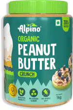 Alpino Organic Natural Peanut Butter Crunch 1 KG | Unsweetened | 30 G Protein | 100% Roasted Peanuts | No Added Sugar, Salt or Hydrogenated Oils | High Protein Peanut Butter Crunchy | Gluten-Free | Vegan