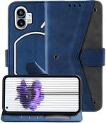 Autofocus Faux Leather Back Case Flip Cover for Nothing Phone (1) with ID Card Slot | Foldable Stand | 2 Card Slot | 1 Cash Slot | Magnetic Closure - Executive Blue, 23328