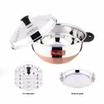 Eurostyle Compact Deluxe -24 Copper Bottom Idli Cookware & Steamer - Idli, Idiyappam, Dhokla & Vegetable Steamer (2in 1)4 Idli Plates (24 idlis) &1 Steamer (Copper Bottom) - EUS_Comp_24_D_CB