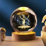 KATHIYAWADI Deer 3D Crystal Ball Night Light,2.4inch 6CM Glass Ball Night LED Lamp with Woodern Base,Decorations Gifts for Men,Women,Kids,Boys,Teens (Deer).