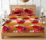 Homdazal Gold Floral Microfiber Flat 120 Tc Double Bedsheet With Pillow Covers (Pack Of 3)