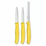 Victorinox, Swiss Classic, Kitchen Knife, Set of 3 Sharp Straight Edge and Wavy Edge Knives, Yellow, Swiss Made